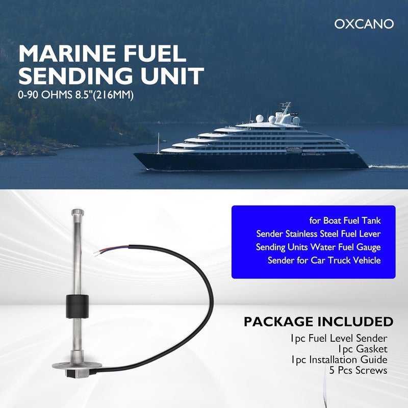 OXCANO Marine Fuel Sending Unit 0-90 ohms 8.5"(216mm) for Boat Fuel Tank Sender Stainless Steel Fuel Lever Sending Units Water Fuel Gauge Sender for Car Truck Vehicle - Image 3